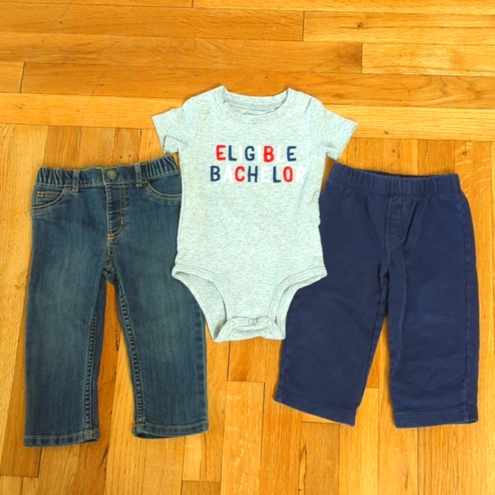 Carter's Boys Pants and Eligible Bachelor Onesie Bundle (3) Size 18 Months